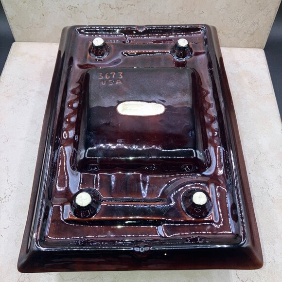 1970s California Pottery #3763 Spiderwed Glazed Ashtray 12”x8” Brown And Seafoam - Picture 10 of 11